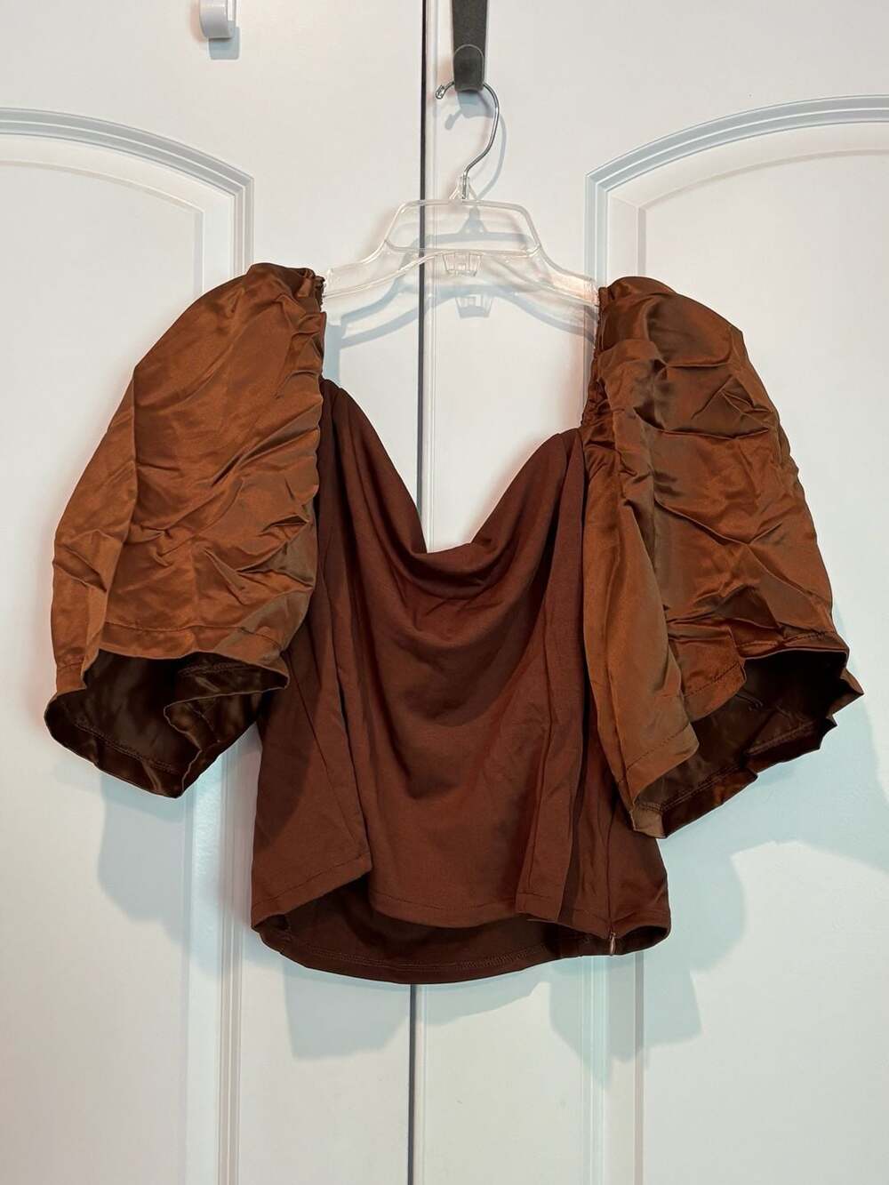 AmyEnjoyLife Women's Brown Cowl Neck Ruched Puff Sleeve Top Size 3XL